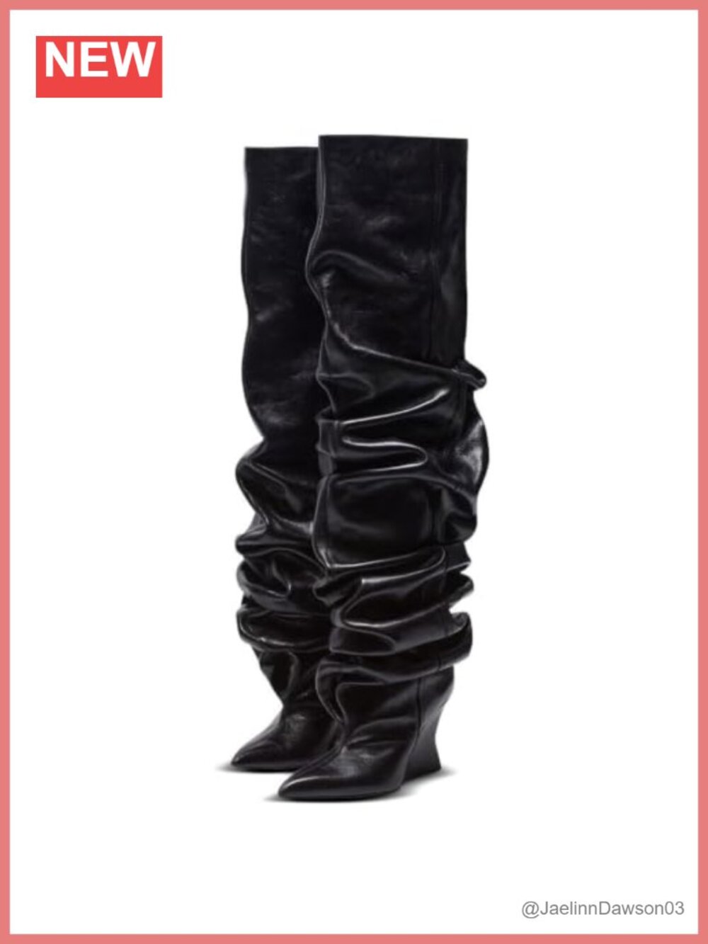 Over Knee Wedge Heel Boots Wide Calf Ruched Slouchy Pull On Pointed Toe